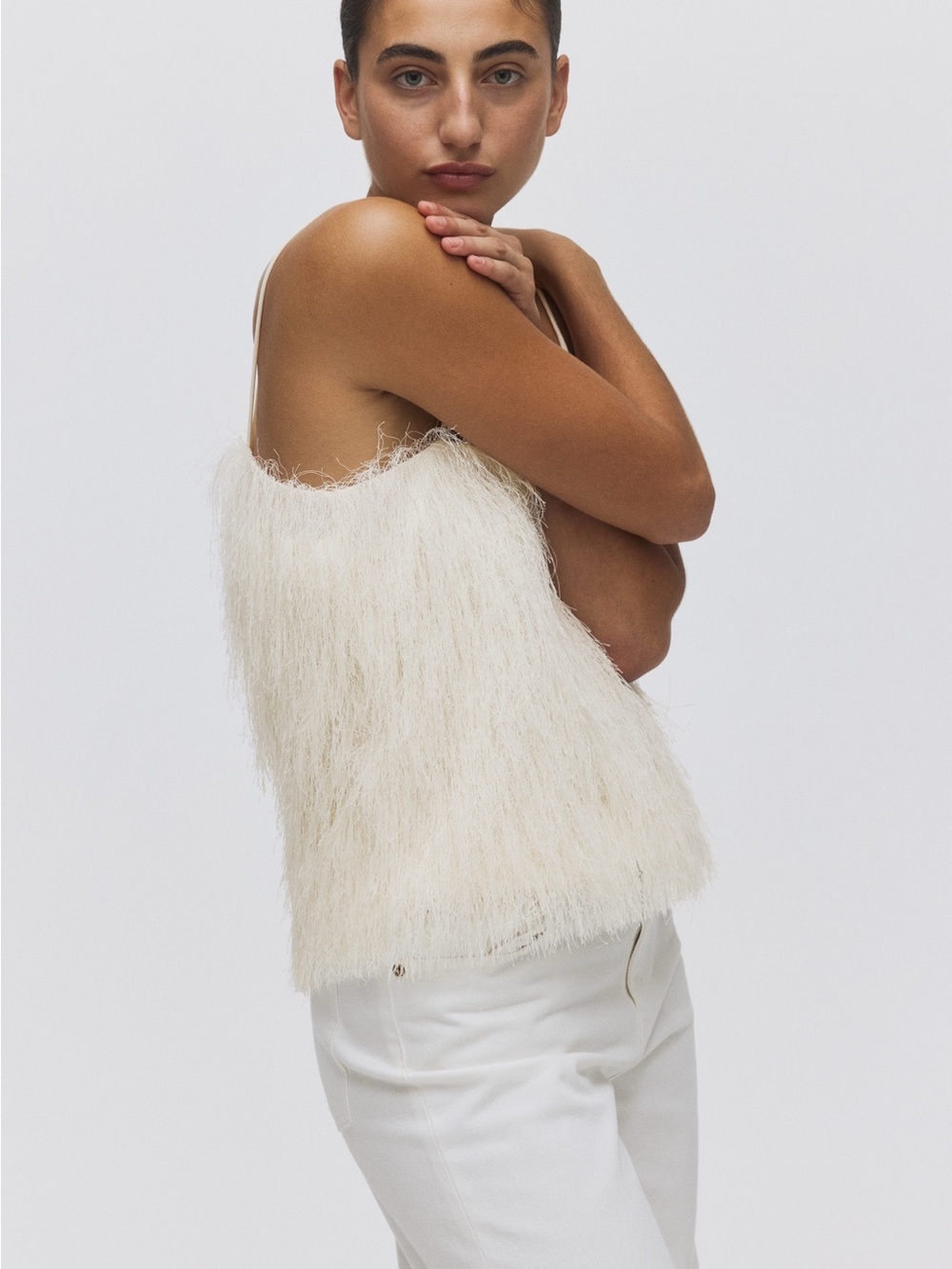 H&M Cream Fringe Spaghetti Strap Tank